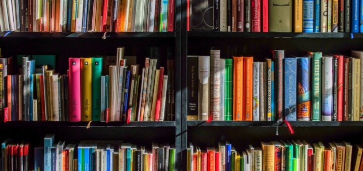 books in black wooden book shelf