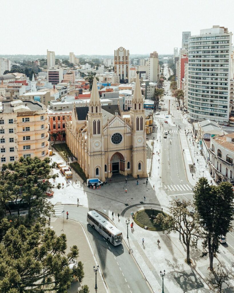 surroundings of cathedral basilica minor of our lady of light in curitiba brazil