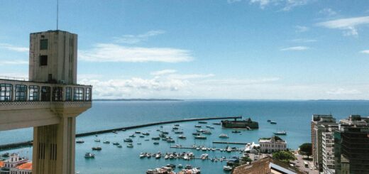 the lacerda elevator overlooking the harbor of salvador brasil